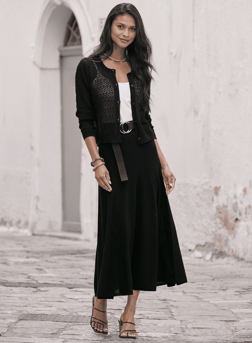 Peruvian Connection Beekman Black Pima Cotton Midi A-Line Skirt M Capsule Resort
